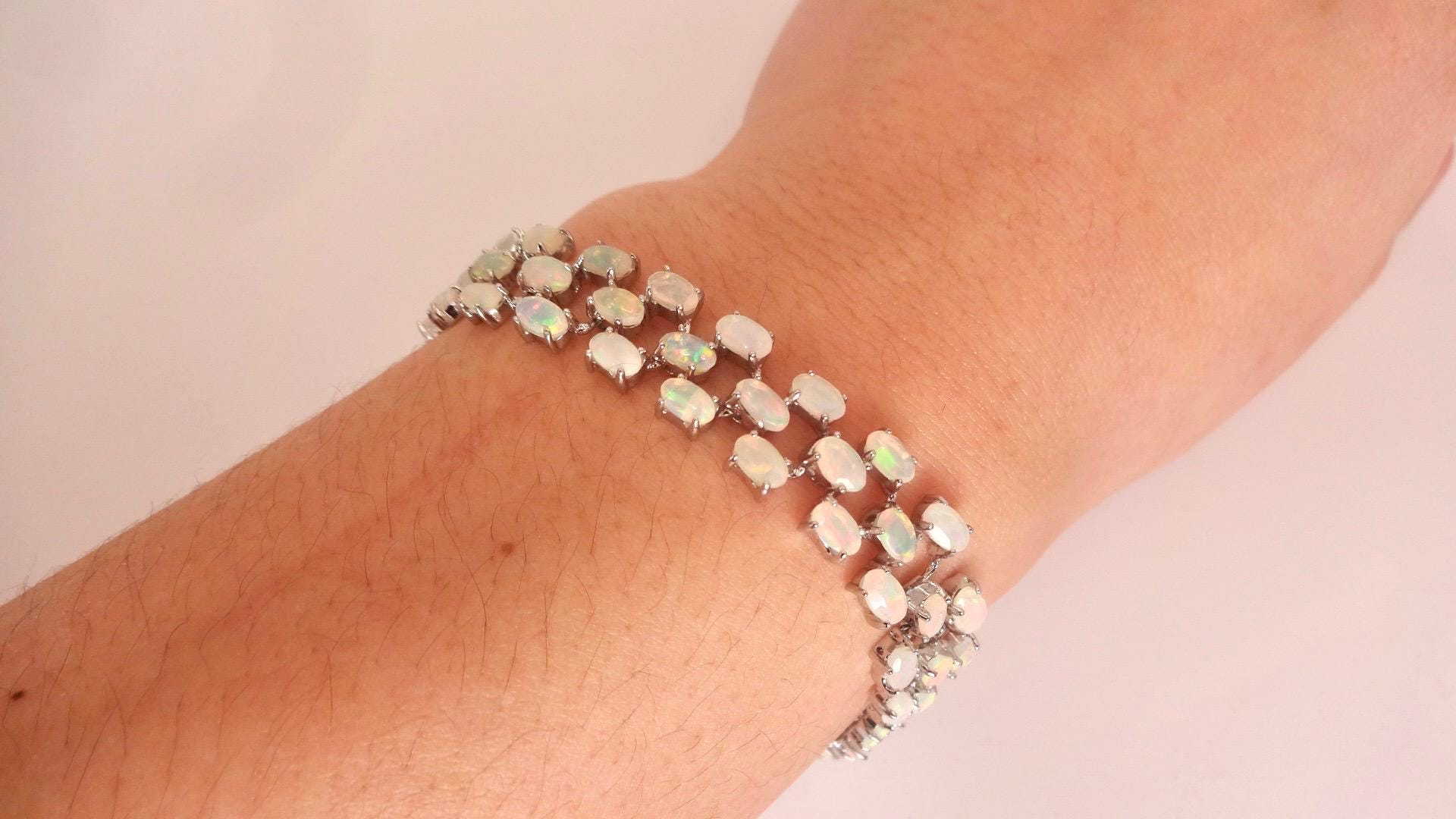 Vintage White Fire Opal Bracelet 925 Sterling Silver