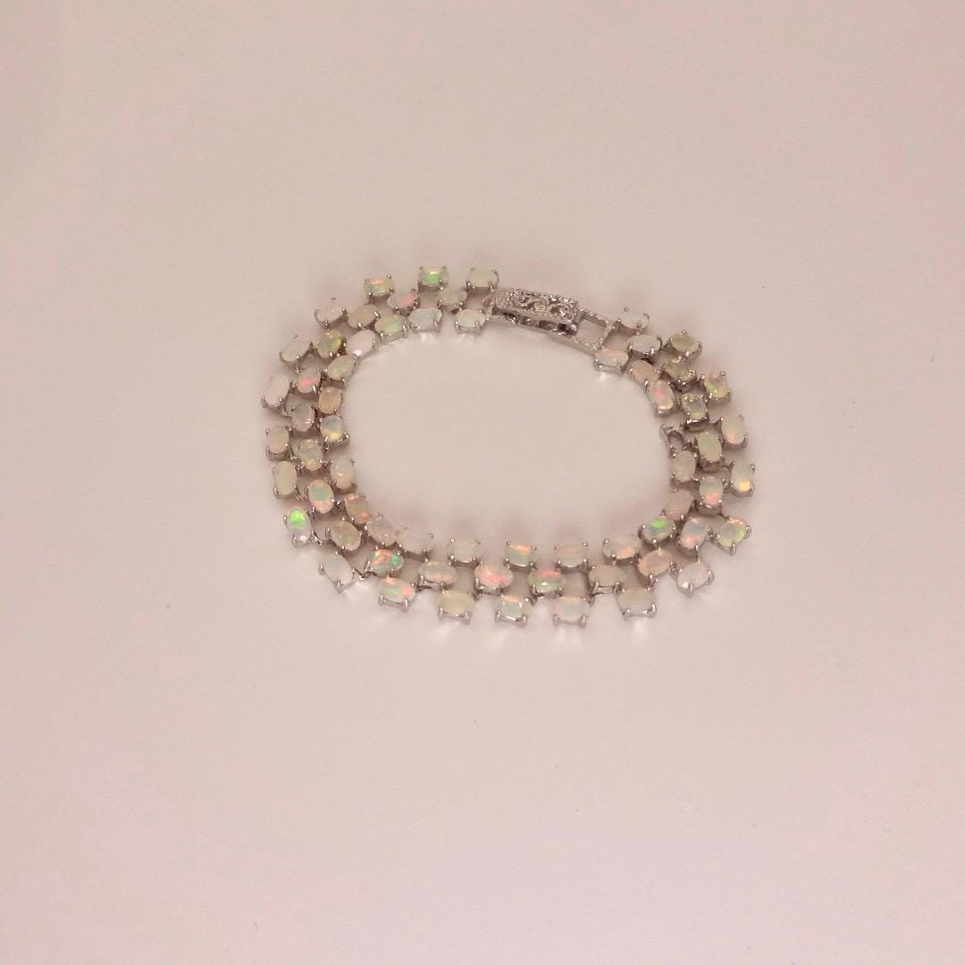 Vintage White Fire Opal Bracelet 925 Sterling Silver