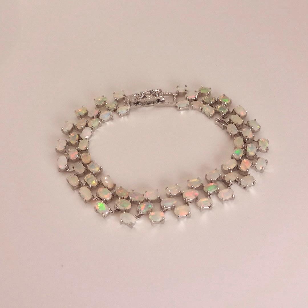 Vintage White Fire Opal Bracelet 925 Sterling Silver