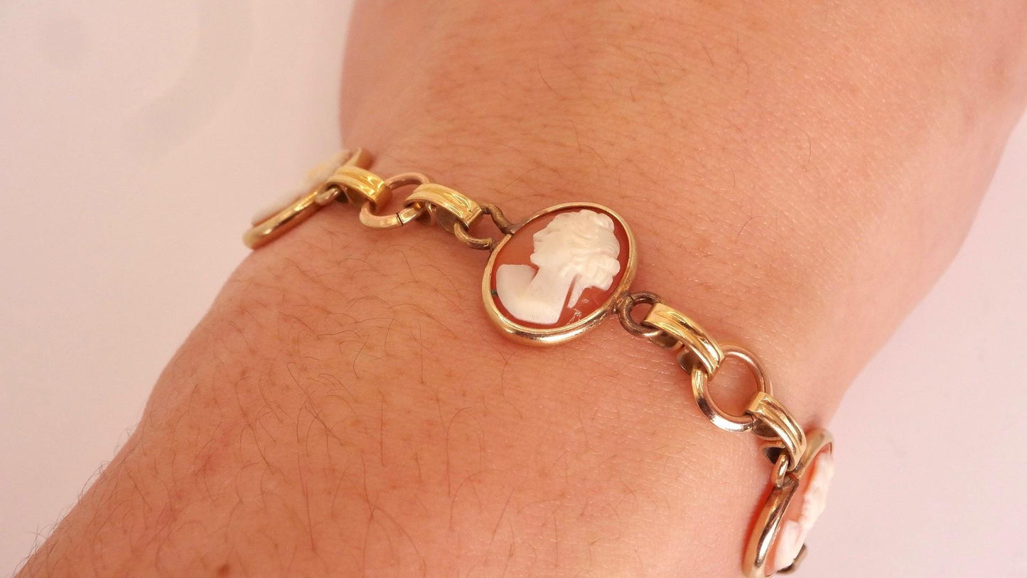 Vintage Cameo Bracelet 925 Sterling Silver 7 inches