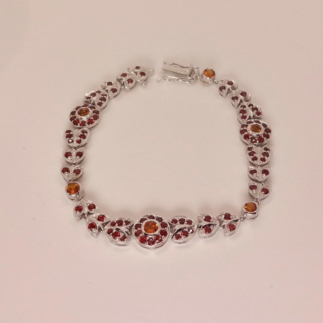 Vintage Handmade Genuine Citrine and Garnet 925 Sterling Silver Bracelet