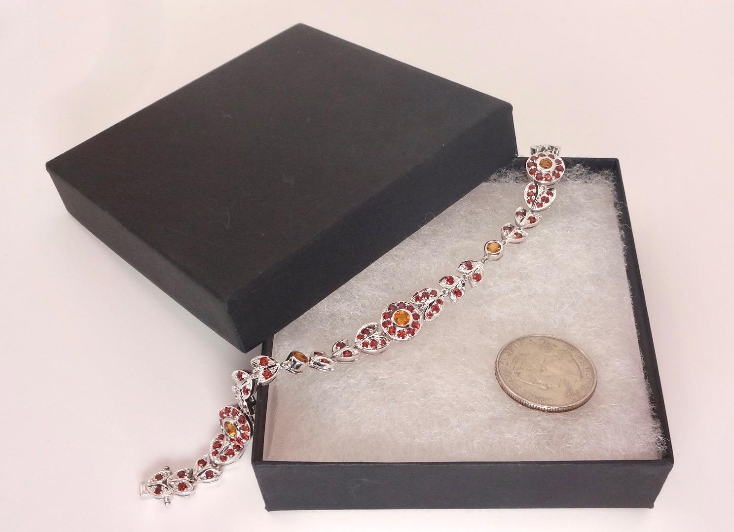 Vintage Handmade Genuine Citrine and Garnet 925 Sterling Silver Bracelet
