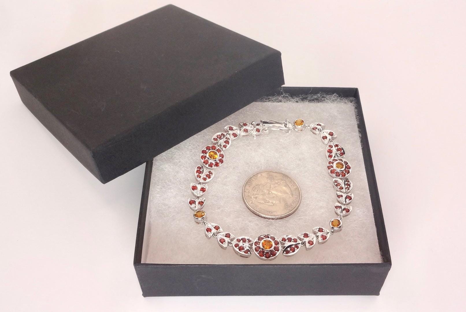 Vintage Handmade Genuine Citrine and Garnet 925 Sterling Silver Bracelet