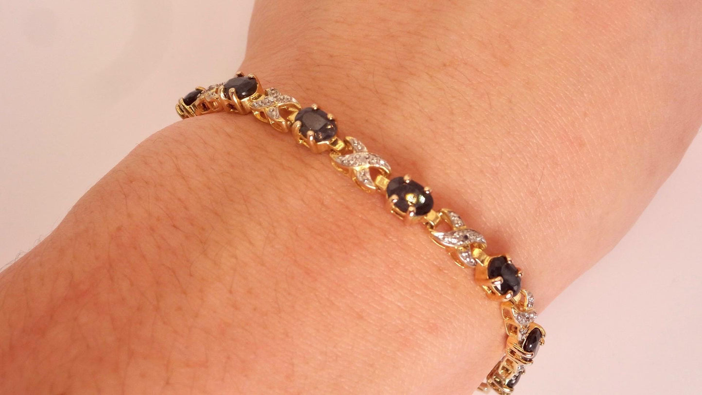 Vintage Sapphire Diamond Bracelet 925 Sterling Silver