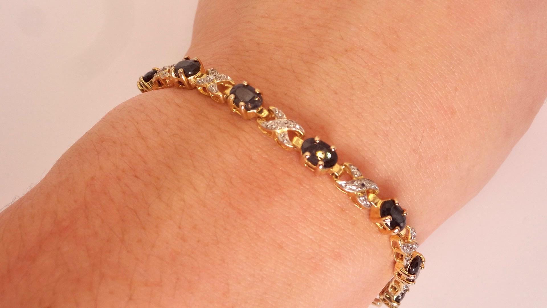 Vintage Sapphire Diamond Bracelet 925 Sterling Silver