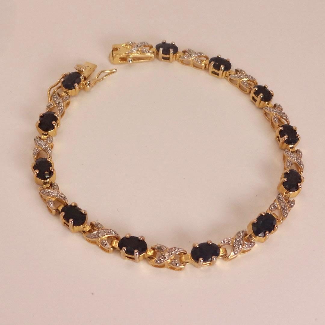 Vintage Sapphire Diamond Bracelet 925 Sterling Silver