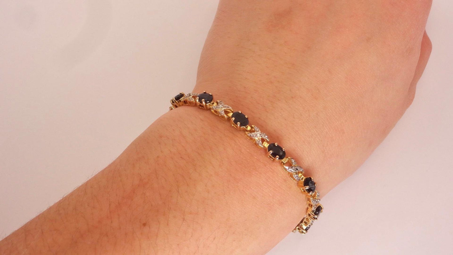 Vintage Sapphire Diamond Bracelet 925 Sterling Silver