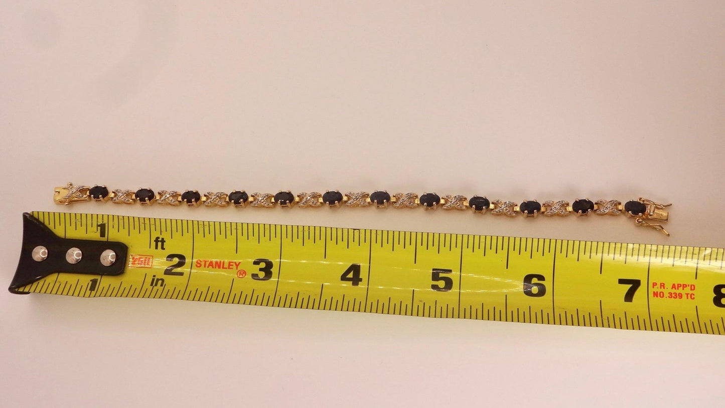 Vintage Sapphire Diamond Bracelet 925 Sterling Silver