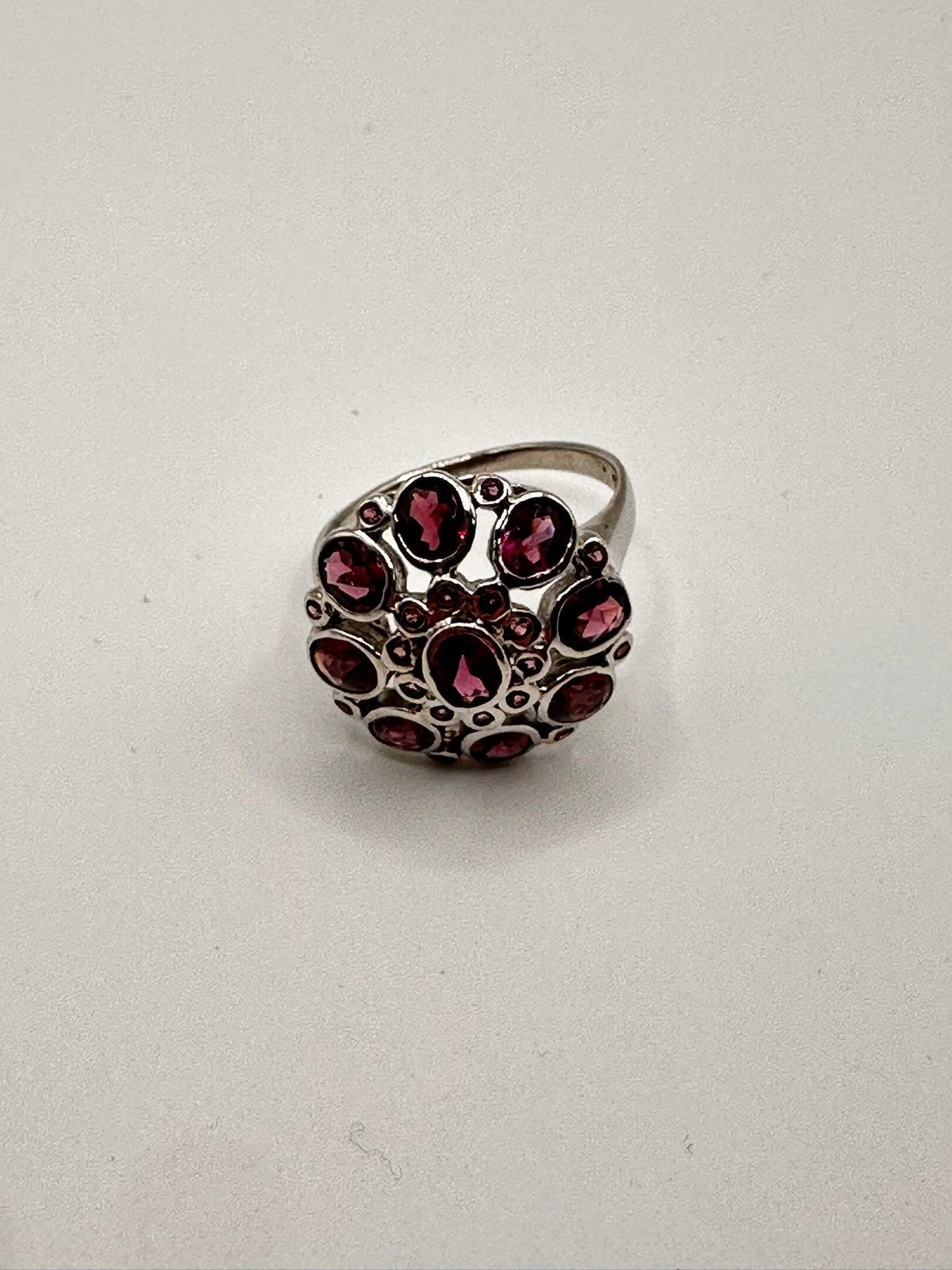 Vintage Red Tourmaline Flower 925 Sterling Silver Cocktail Ring