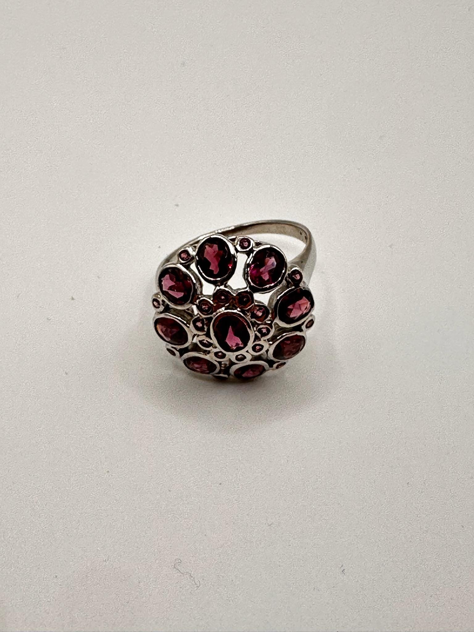 Vintage Red Tourmaline Flower 925 Sterling Silver Cocktail Ring