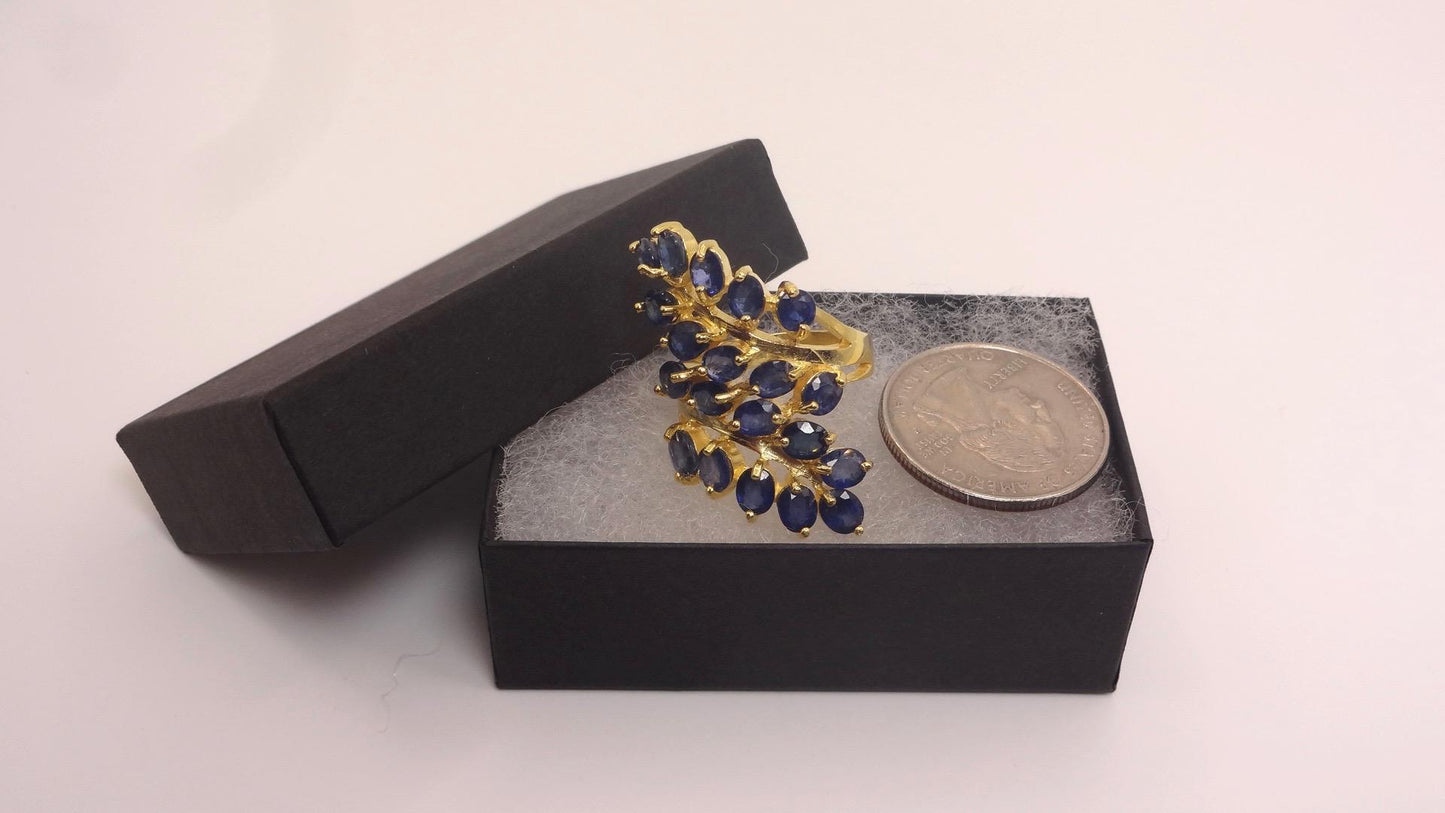 Vintage Blue Sapphire 925 Sterling Silver Cocktail Ring