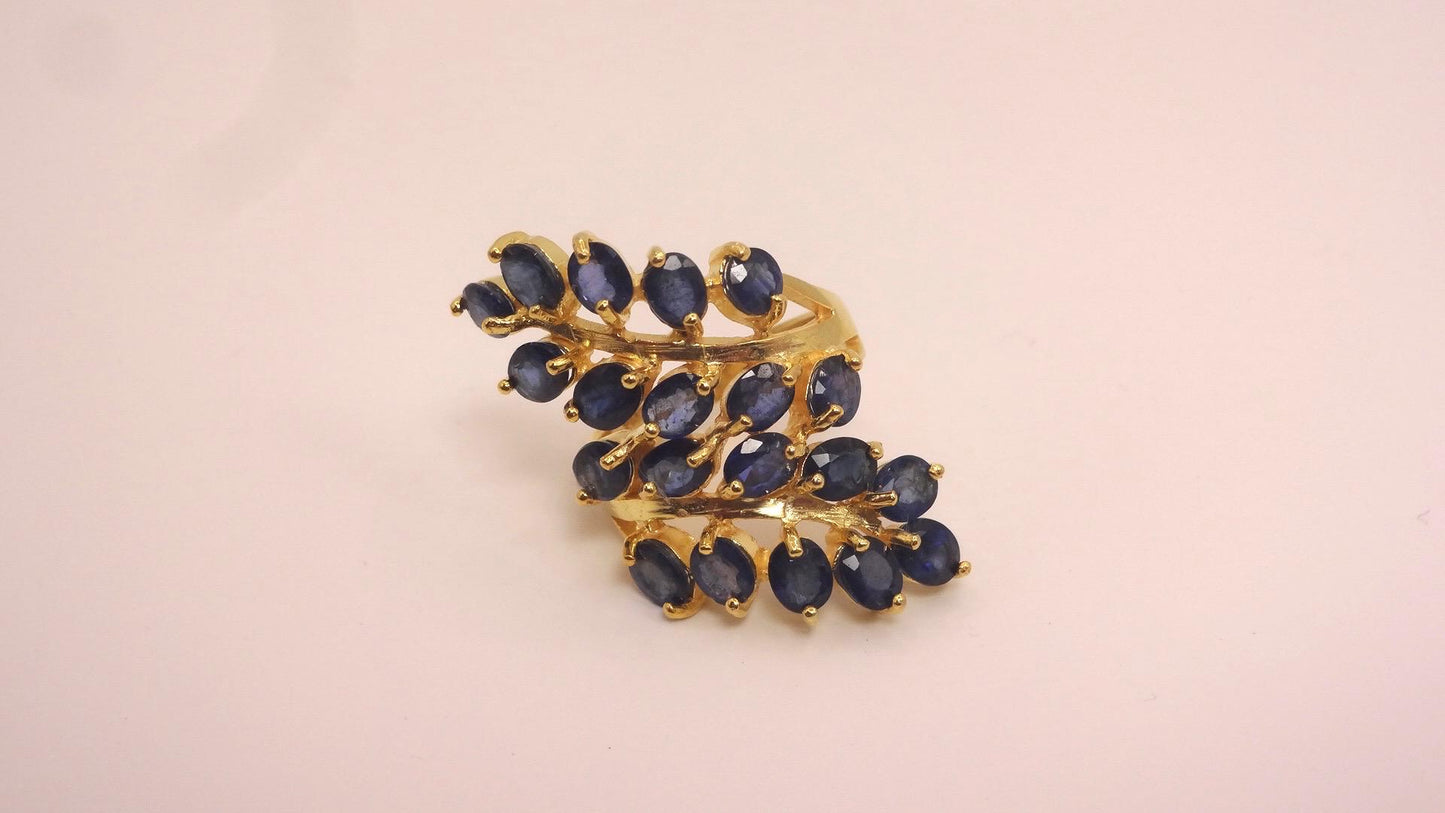 Vintage Blue Sapphire 925 Sterling Silver Cocktail Ring