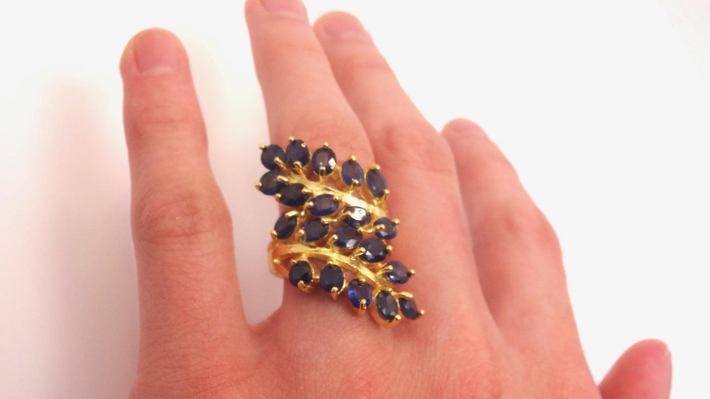 Vintage Blue Sapphire 925 Sterling Silver Cocktail Ring