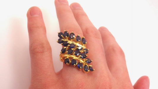 Vintage Blue Sapphire 925 Sterling Silver Cocktail Ring