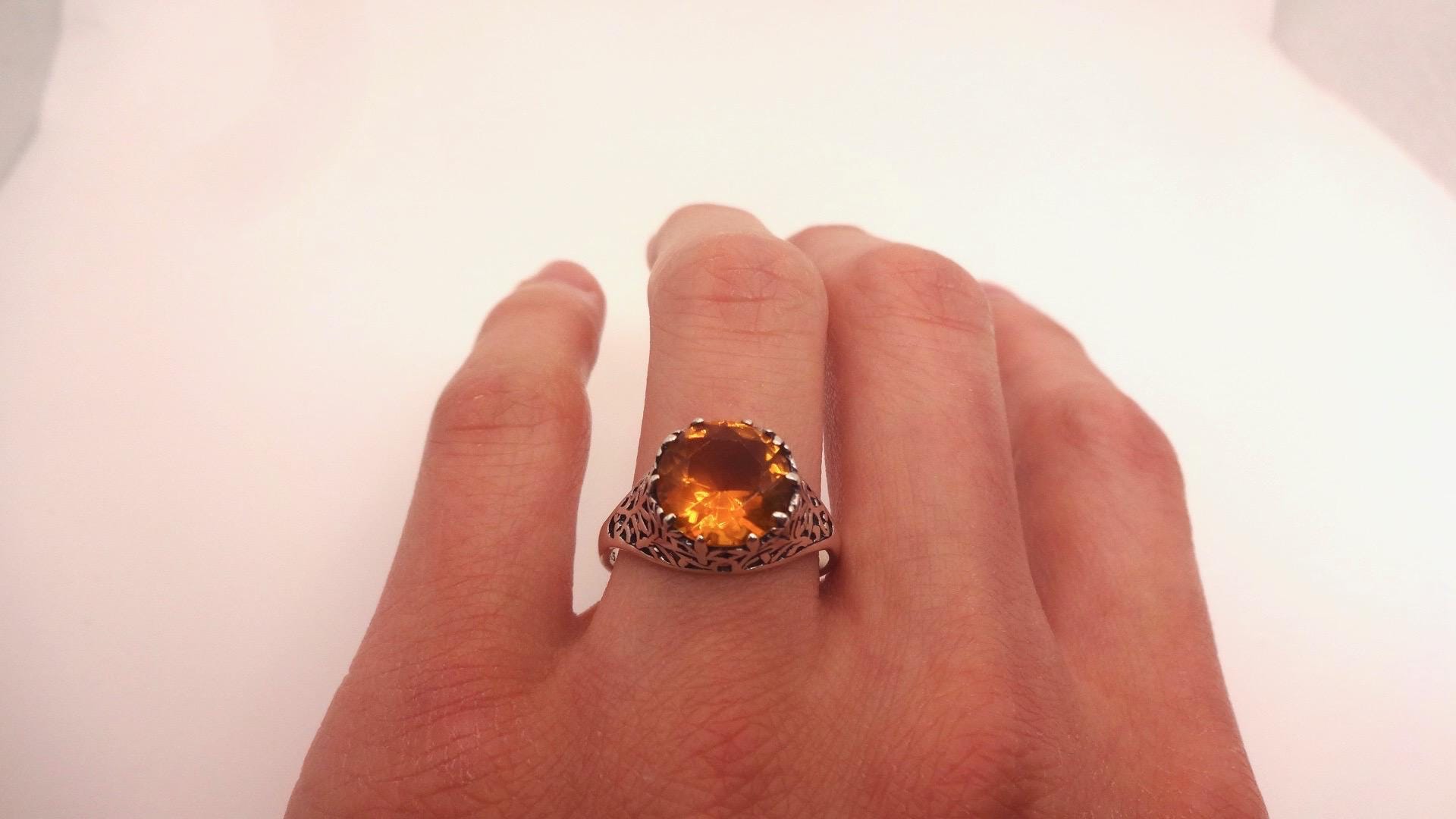 Vintage Golden Citrine 925 Sterling Silver Cocktail Ring