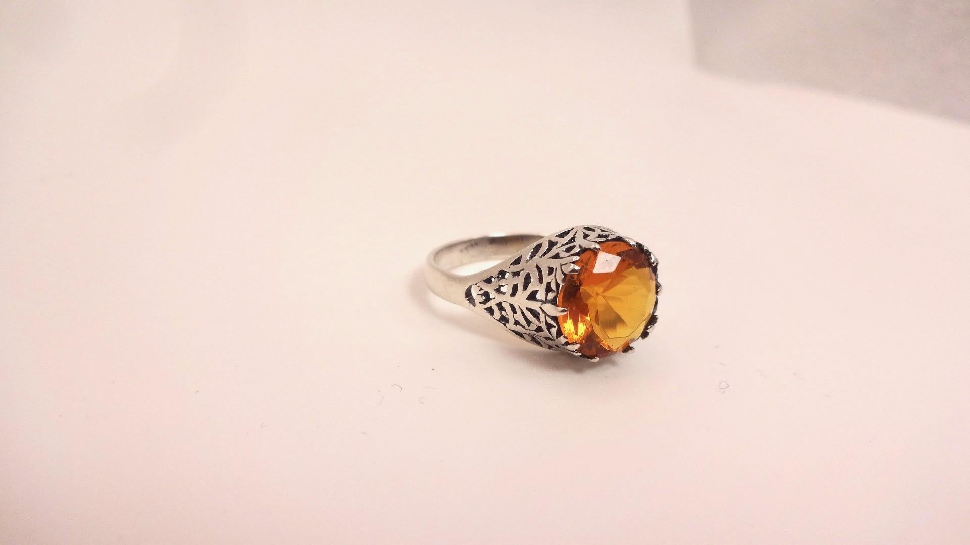 Vintage Golden Citrine 925 Sterling Silver Cocktail Ring