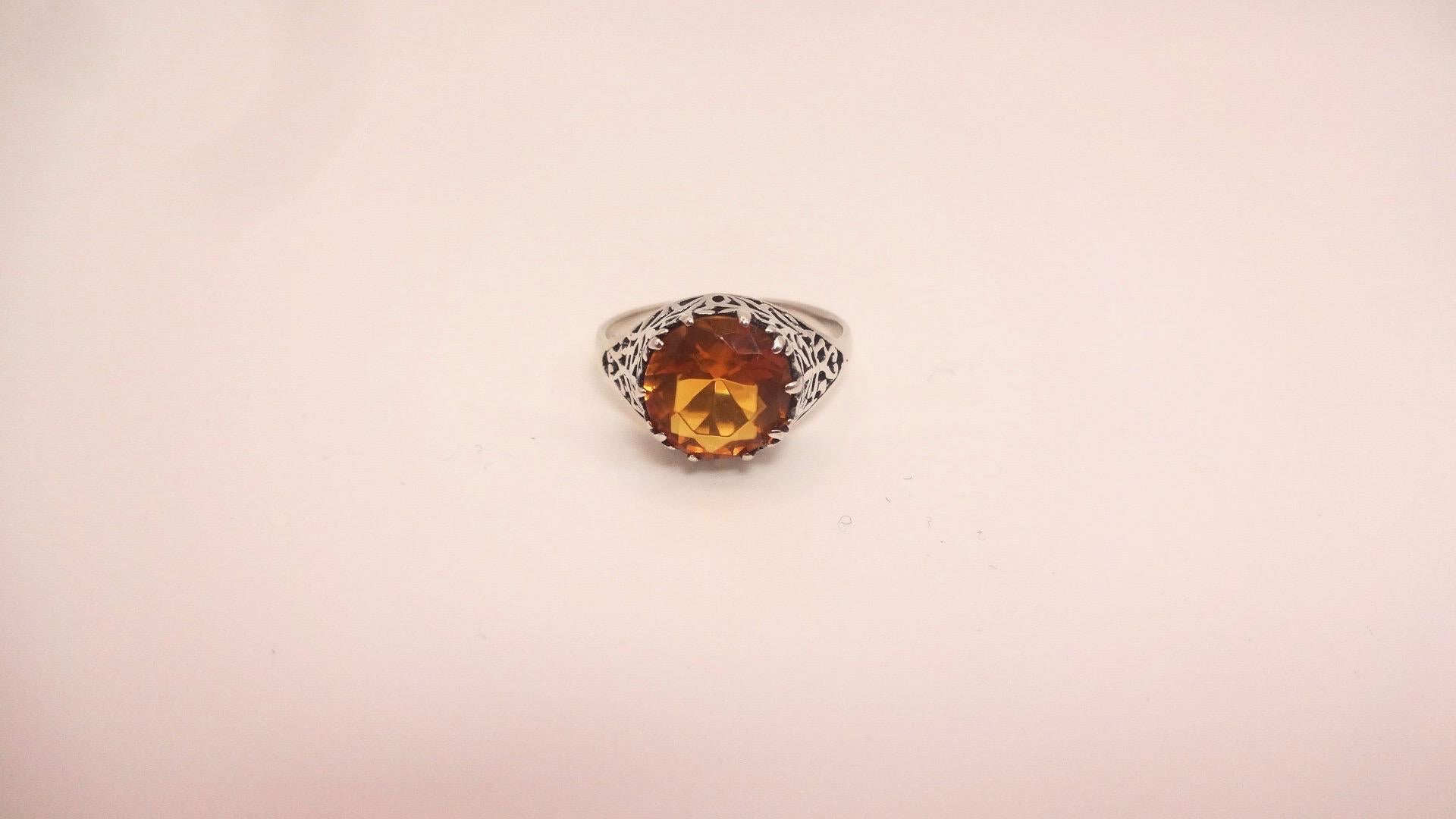 Vintage Golden Citrine 925 Sterling Silver Cocktail Ring
