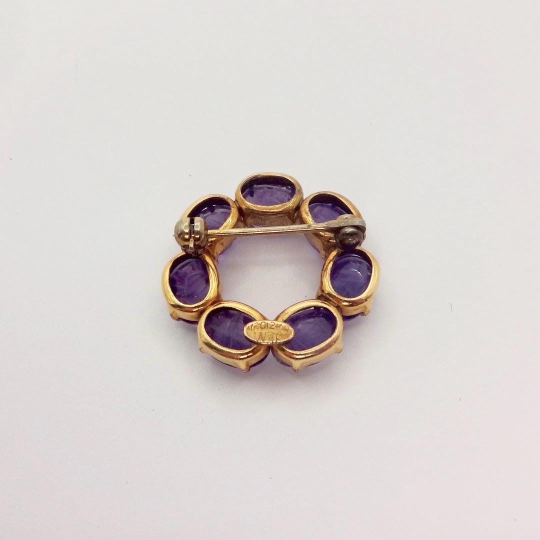 Vintage Purple Amethyst Scarab Gold Filled Brooch Pin