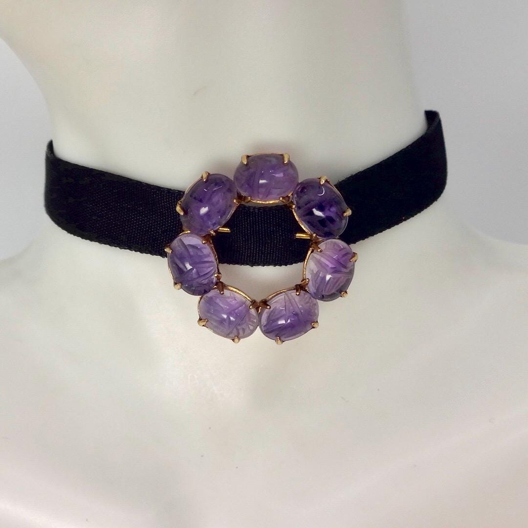 Vintage Purple Amethyst Scarab Gold Filled Brooch Pin