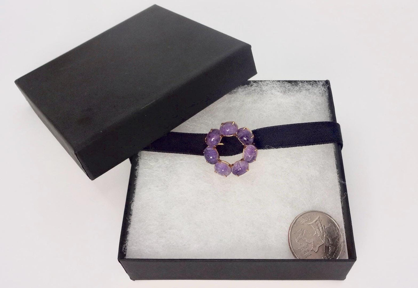 Vintage Purple Amethyst Scarab Gold Filled Brooch Pin