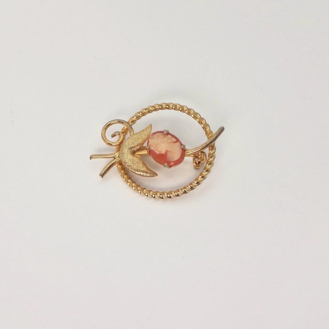 Vintage Shell Cameo Yellow Gold Filled Brooch | Pin Black Velvet Choker