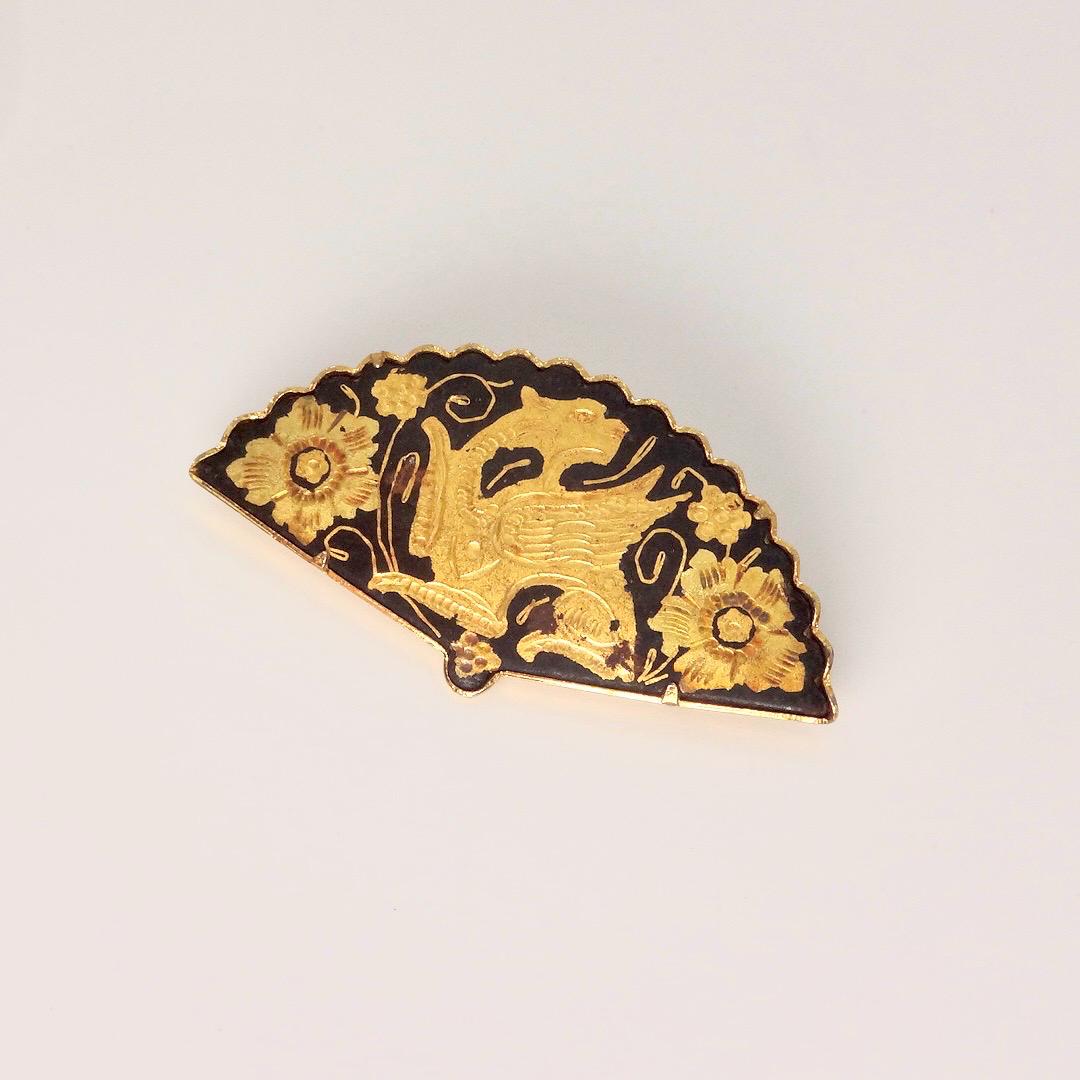 Vintage Gold Damascine Choker, Gold Filled Pendant Brooch
