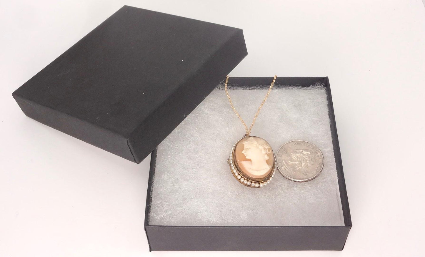 Vintage Shell Cameo Gold Fill Necklace Choker Pin Brooch