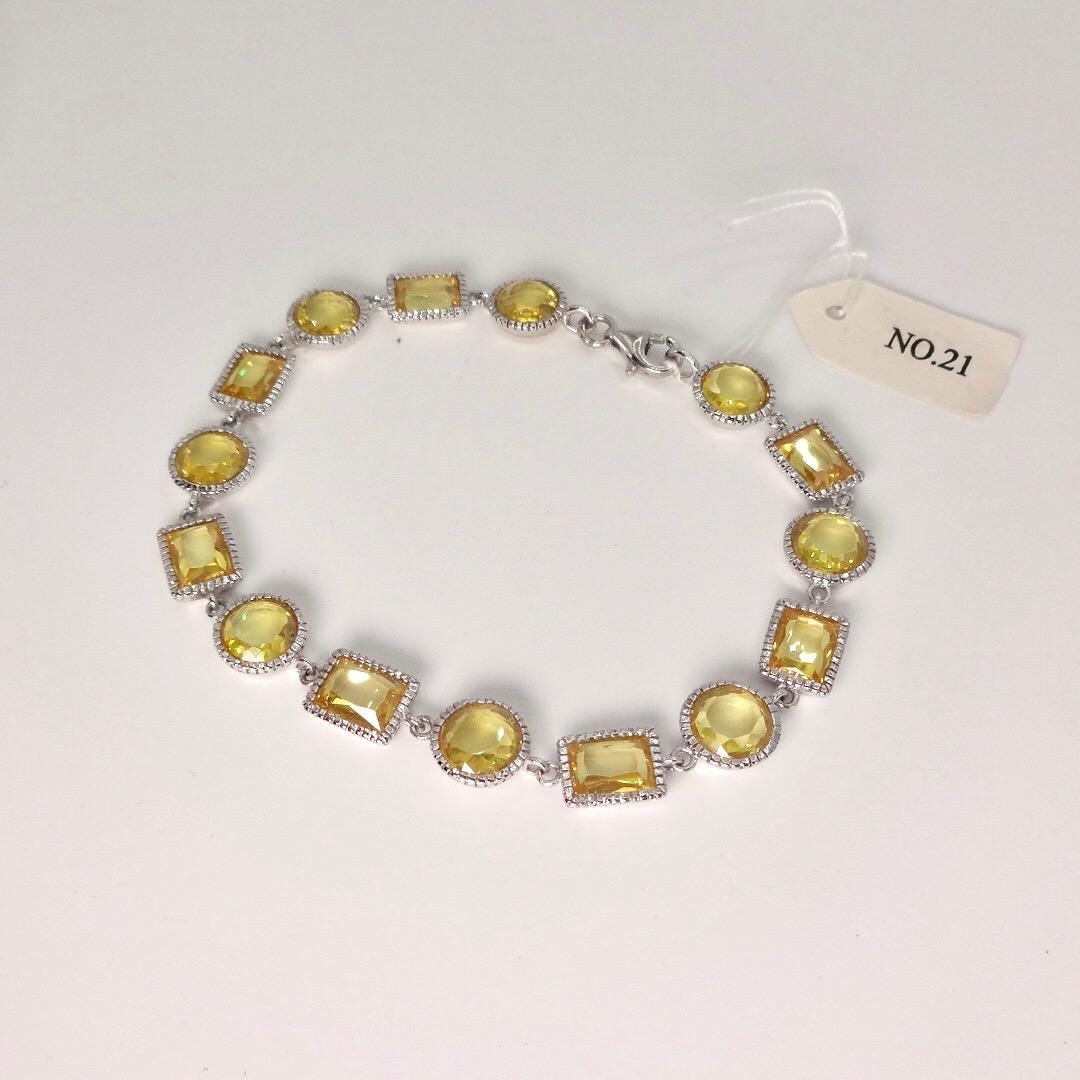 Vintage Citrine Cubic Zirconia Bracelet Sterling Silver Tennis