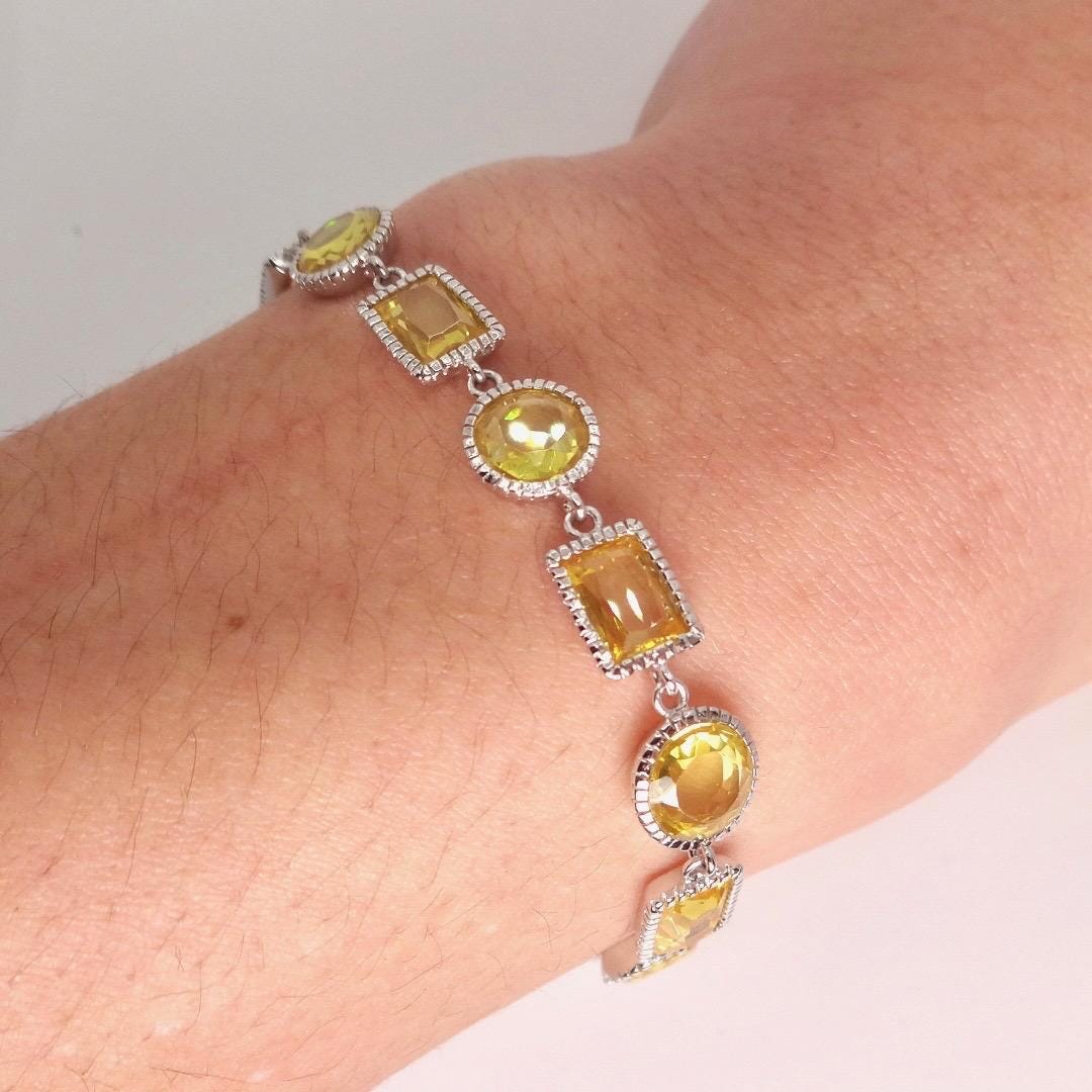 Vintage Citrine Cubic Zirconia Bracelet Sterling Silver Tennis