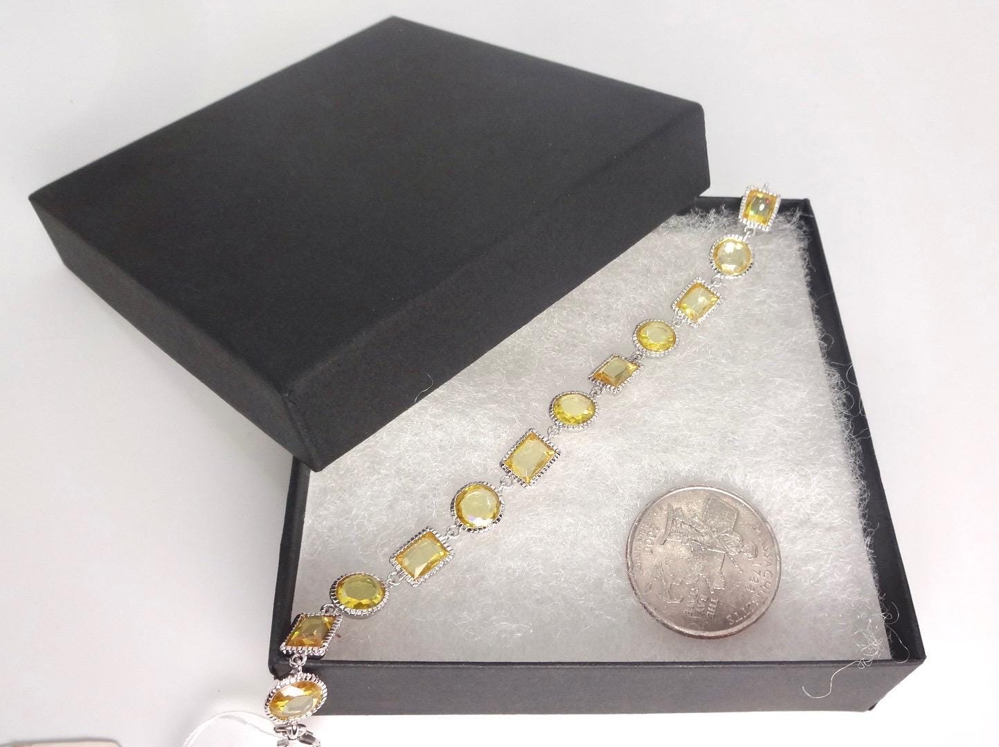 Vintage Citrine Cubic Zirconia Bracelet Sterling Silver Tennis