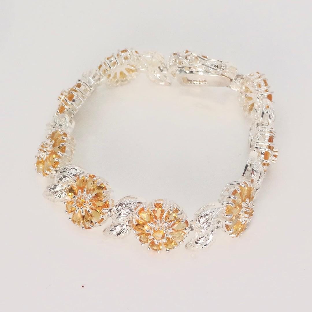 Vintage Gold Citrine Tennis Bracelet in 925 Sterling Silver