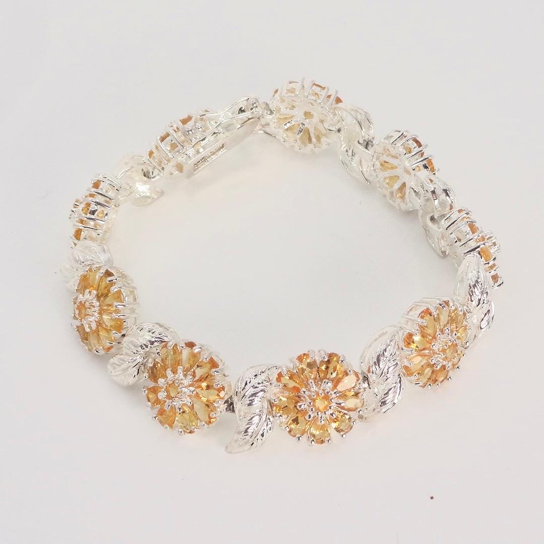 Vintage Gold Citrine Tennis Bracelet in 925 Sterling Silver