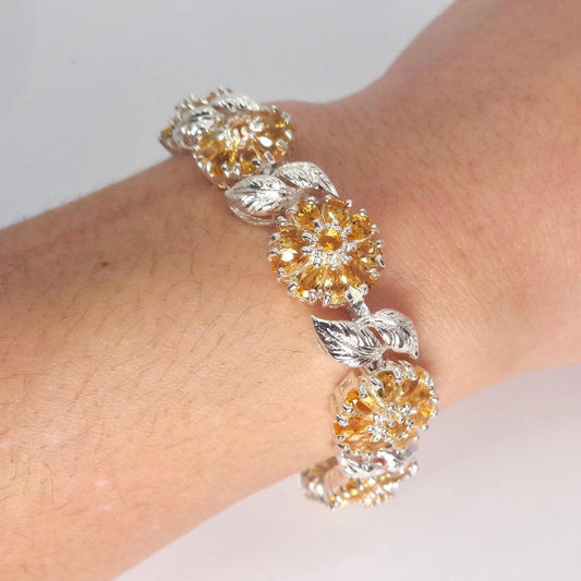 Vintage Gold Citrine Tennis Bracelet in 925 Sterling Silver
