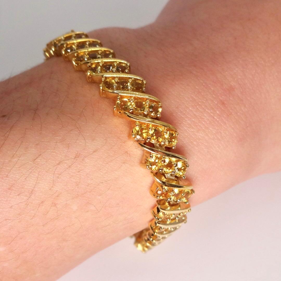 Vintage Gold Citrine Bracelet Deco 925 Sterling Silver Tennis