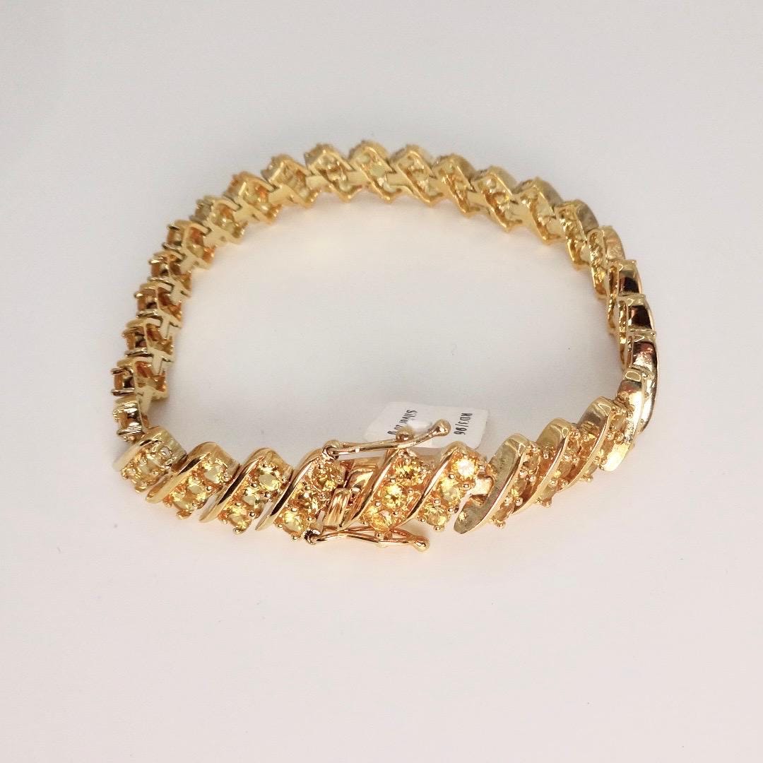 Vintage Gold Citrine Bracelet Deco 925 Sterling Silver Tennis
