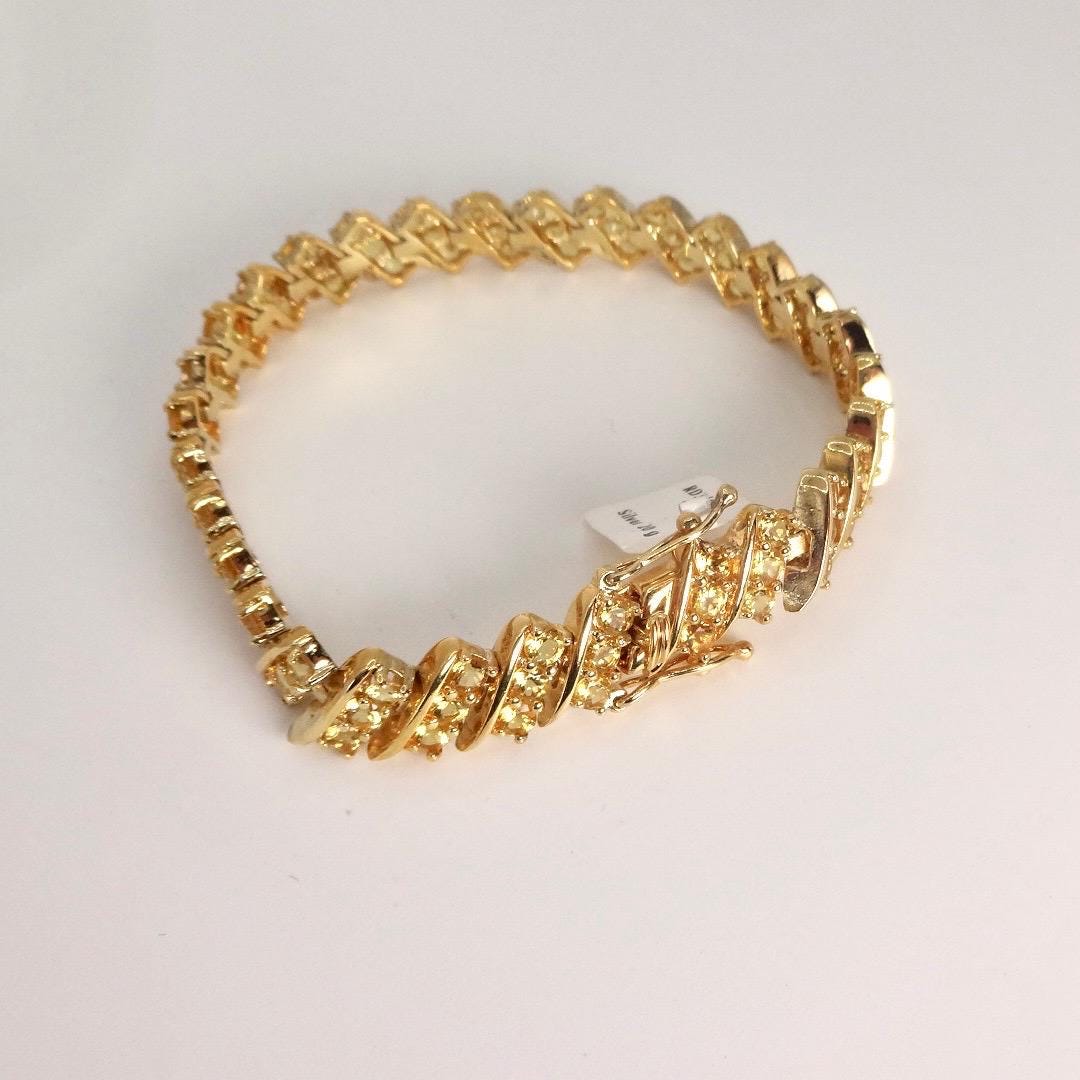 Vintage Gold Citrine Bracelet Deco 925 Sterling Silver Tennis