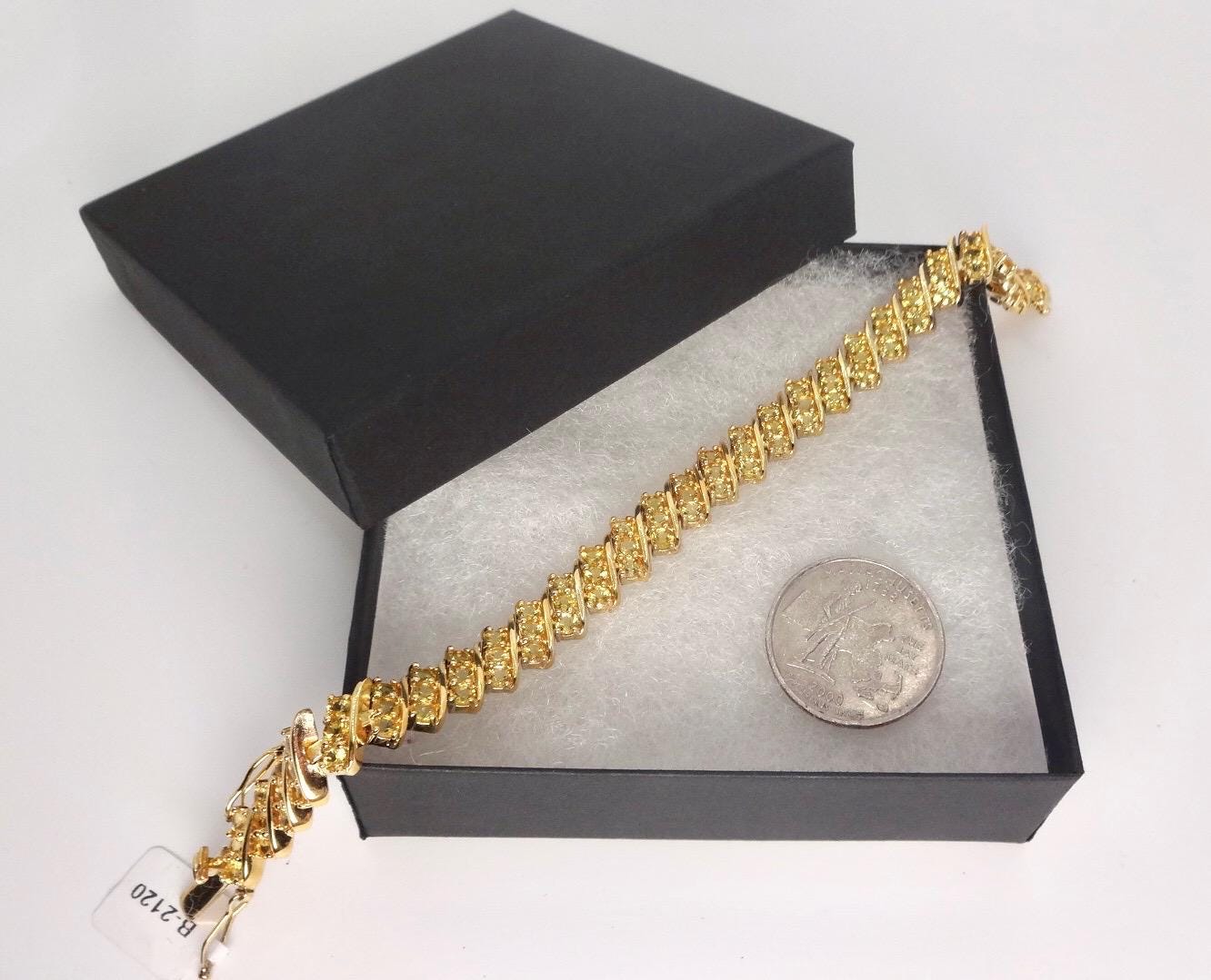 Vintage Gold Citrine Bracelet Deco 925 Sterling Silver Tennis