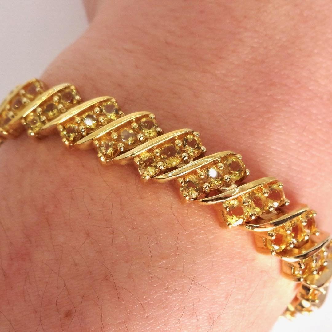 Vintage Gold Citrine Bracelet Deco 925 Sterling Silver Tennis