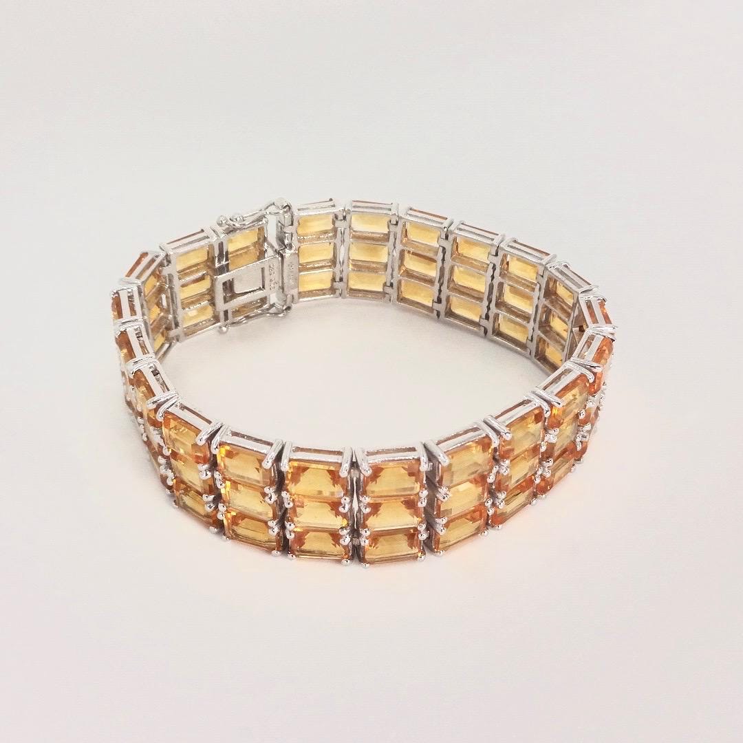 Vintage Gold Citrine Tennis Bracelet in 925 Sterling Silver