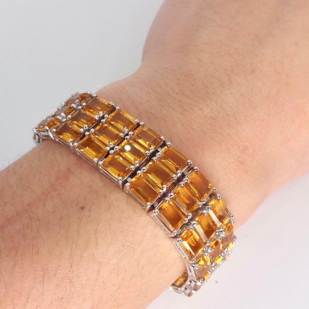 Vintage Gold Citrine Tennis Bracelet in 925 Sterling Silver