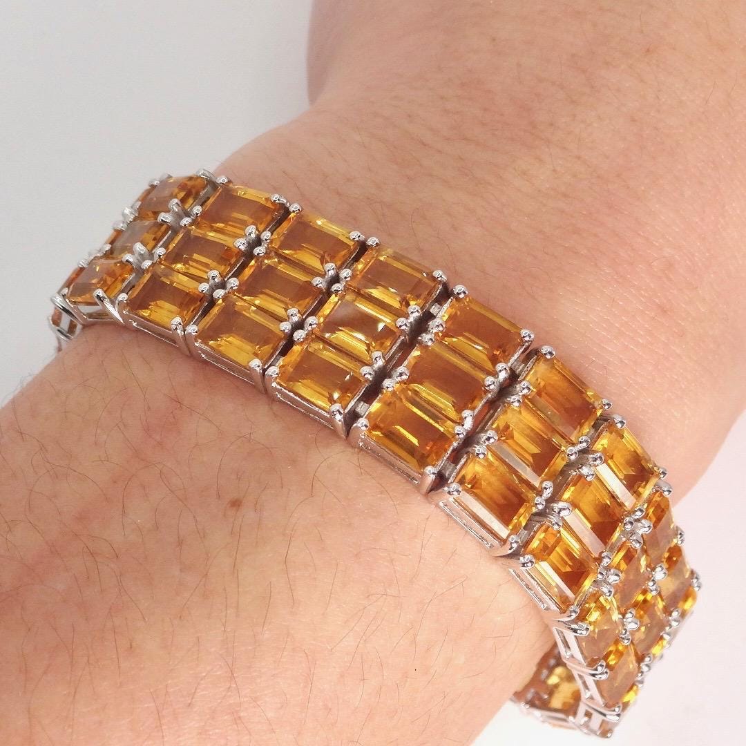 Vintage Gold Citrine Tennis Bracelet in 925 Sterling Silver