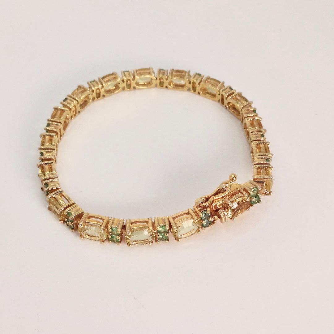 Vintage Handmade Genuine Golden Lemon Quartz Green Chrome Diopside 925 Sterling Silver Tennis Bracelet