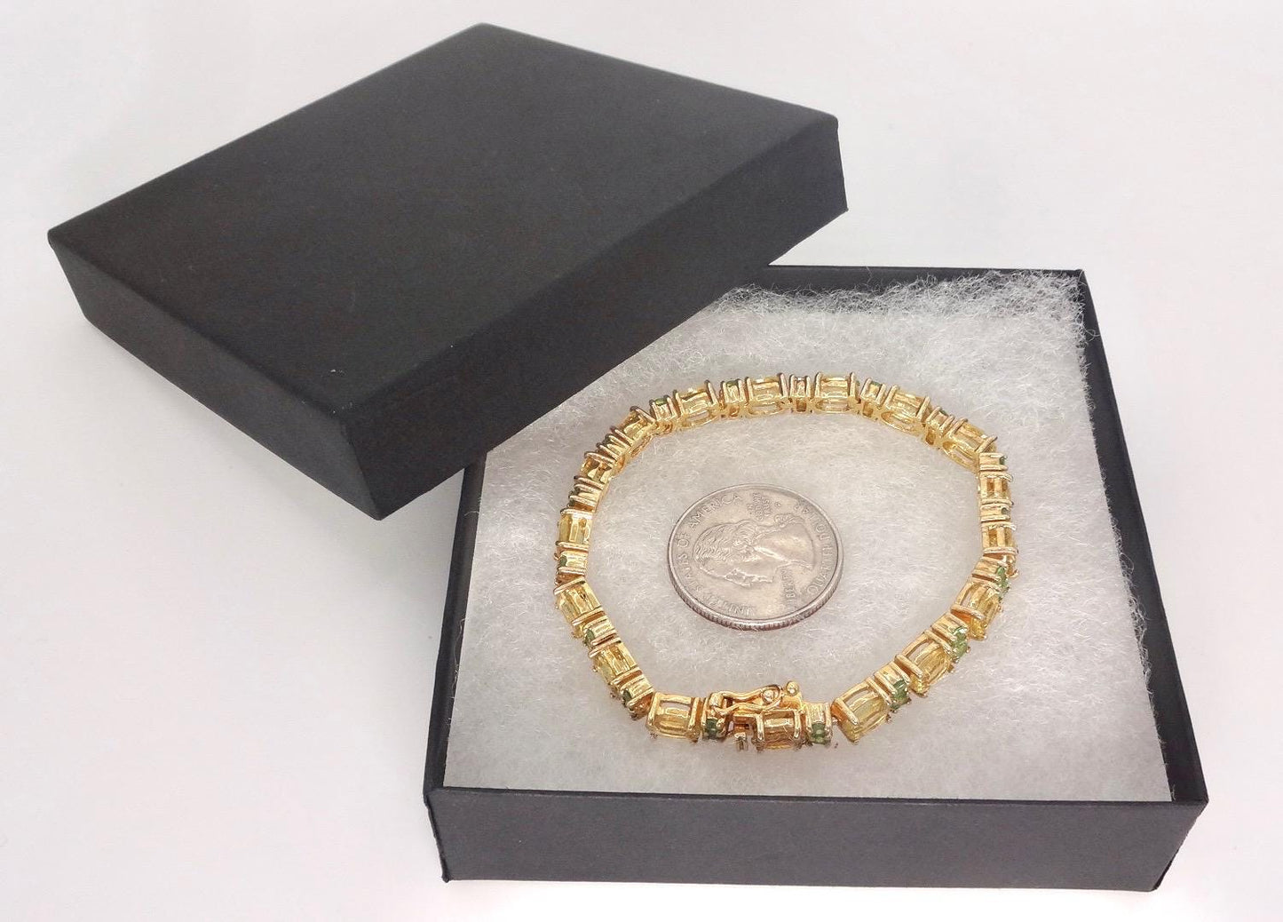 Vintage Handmade Genuine Golden Lemon Quartz Green Chrome Diopside 925 Sterling Silver Tennis Bracelet