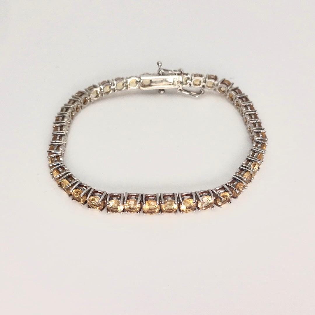 Vintage Gold Citrine Tennis Bracelet in 925 Sterling Silver