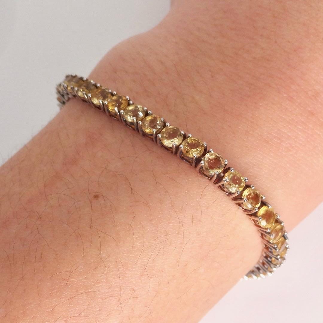 Vintage Gold Citrine Tennis Bracelet in 925 Sterling Silver