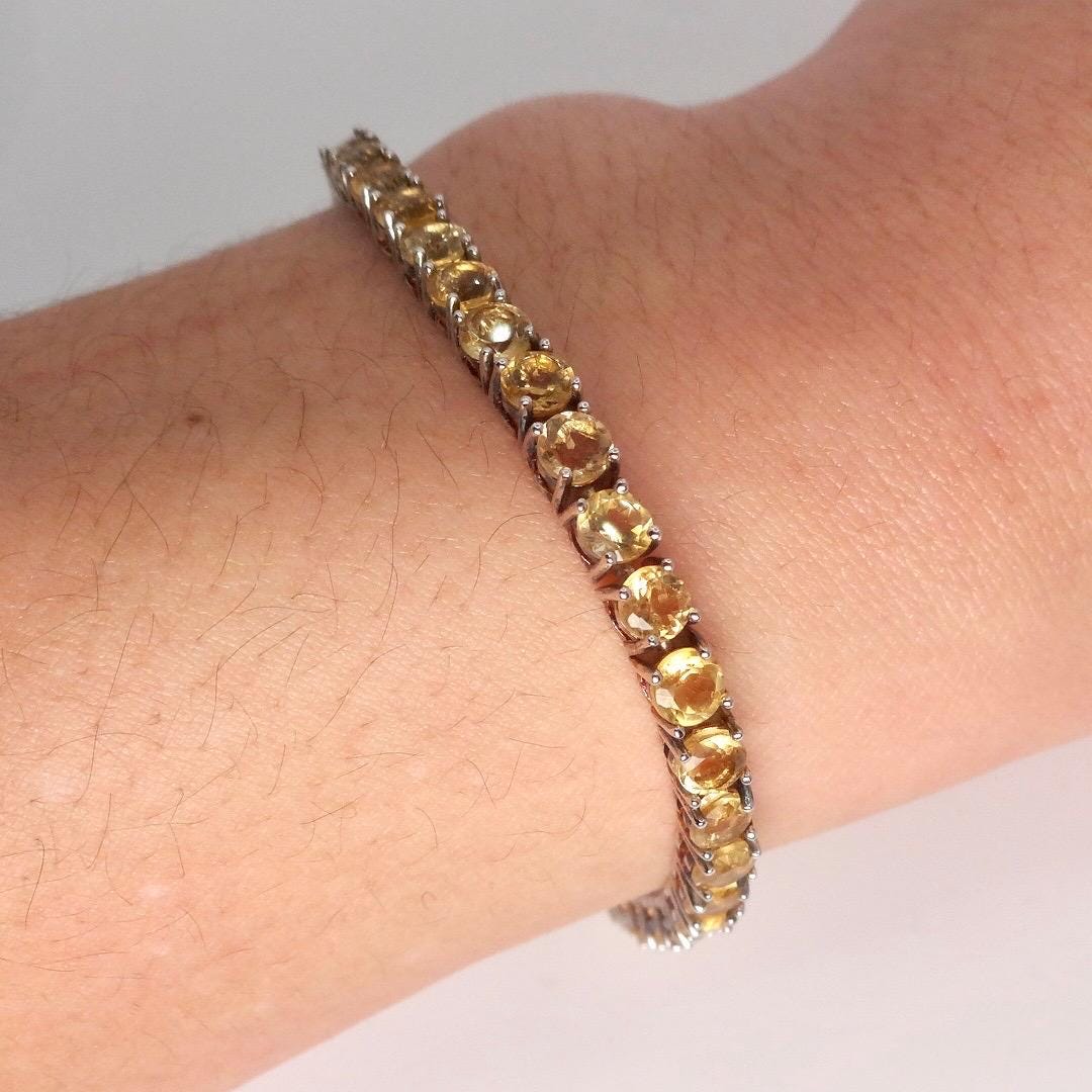 Vintage Gold Citrine Tennis Bracelet in 925 Sterling Silver
