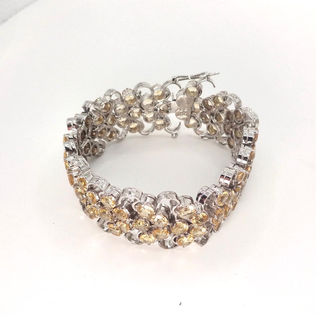 Vintage Gold Citrine Statement Bracelet Deco 925 Sterling Silver Chunky Tennis