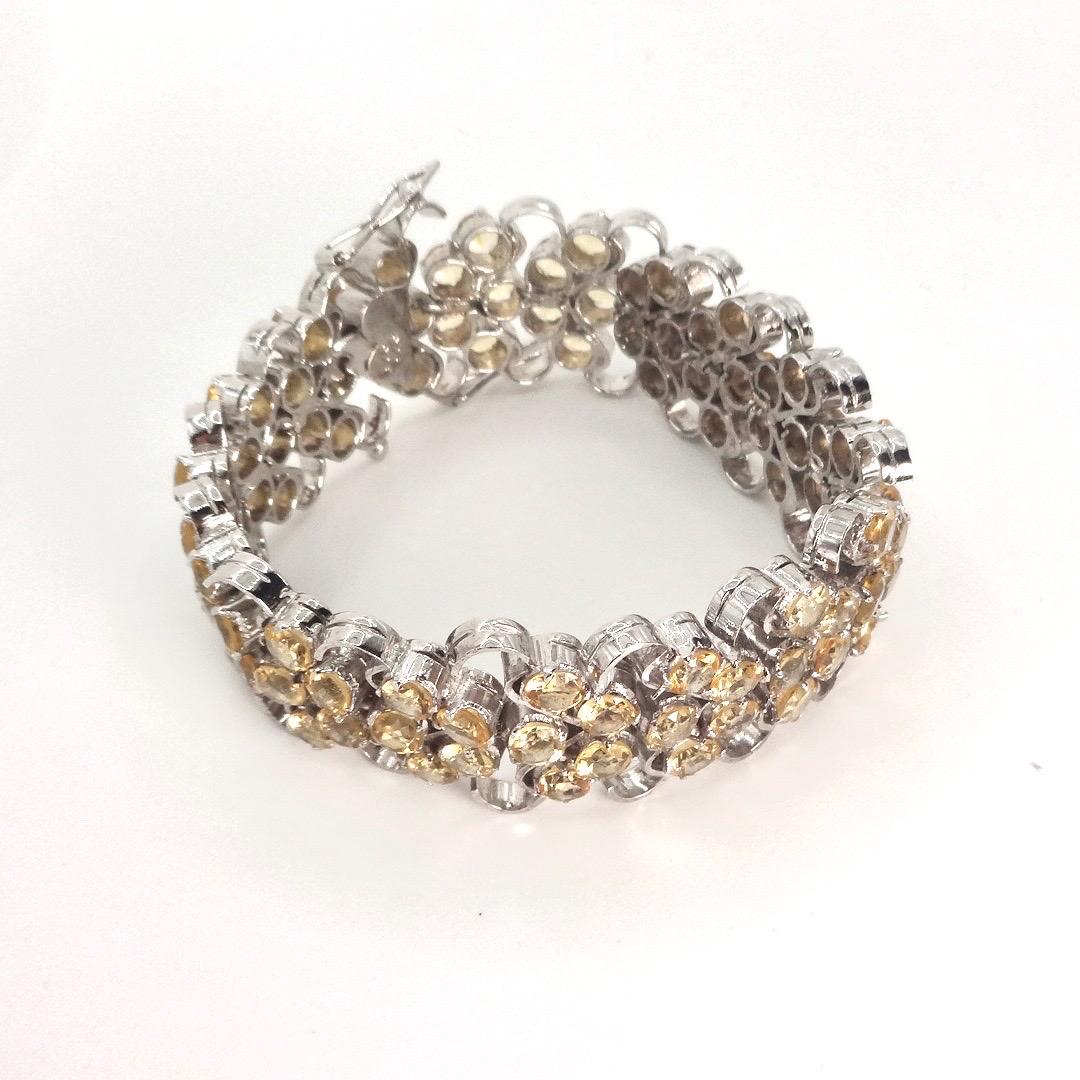 Vintage Gold Citrine Statement Bracelet Deco 925 Sterling Silver Chunky Tennis
