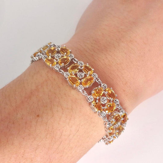 Vintage Gold Citrine Bracelet Deco 925 Sterling Silver Tennis