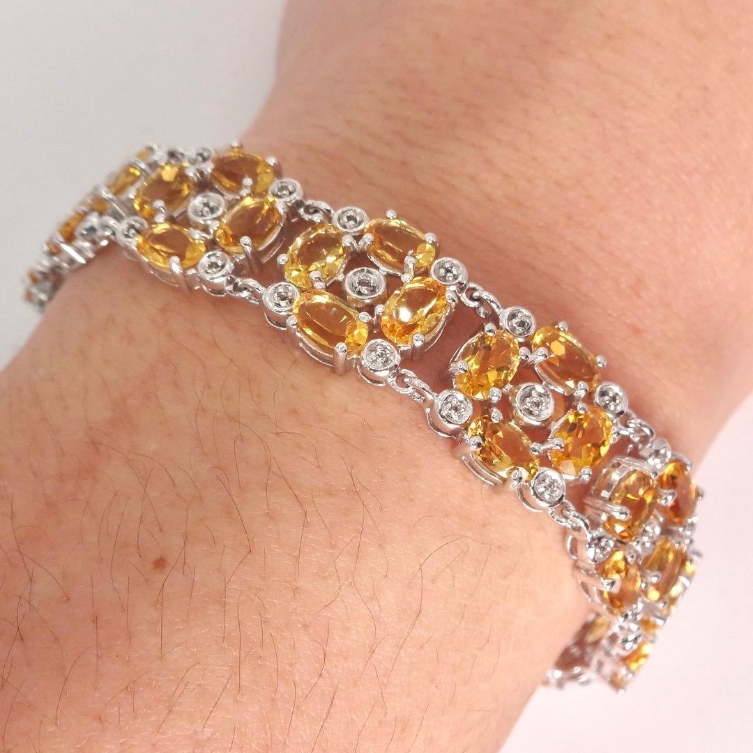 Vintage Gold Citrine Bracelet Deco 925 Sterling Silver Tennis